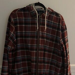 Men's Zip-Up Plaid Sweater - Red and Gray